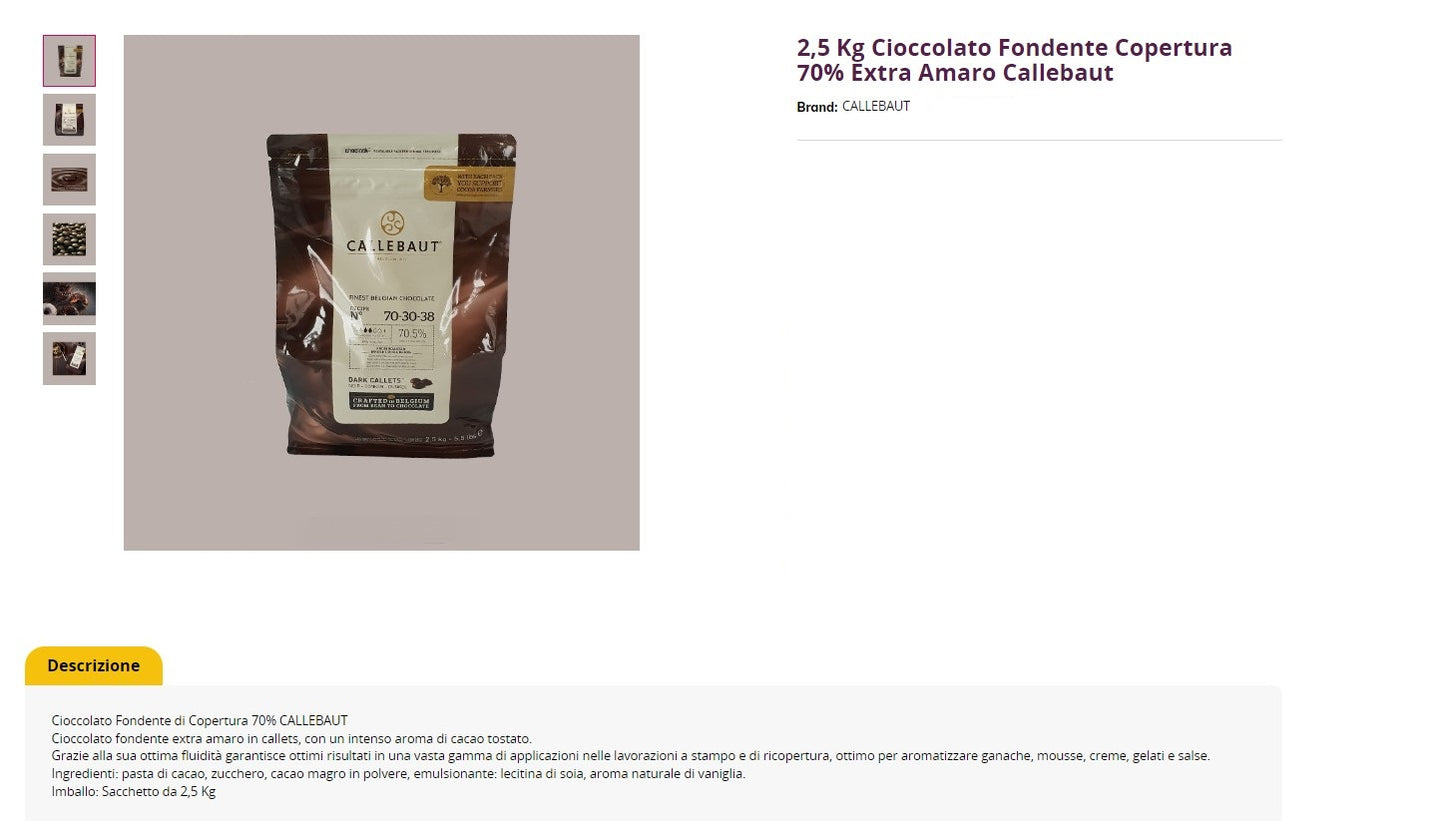 CIOCCOLATO FONDENTE 70% KG 2.5 BARRY CALLEBAUT