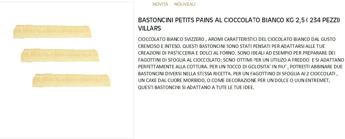 BASTONCINI DI CIOCCOLATO BIANCO Kg.2.5 VALRHONA