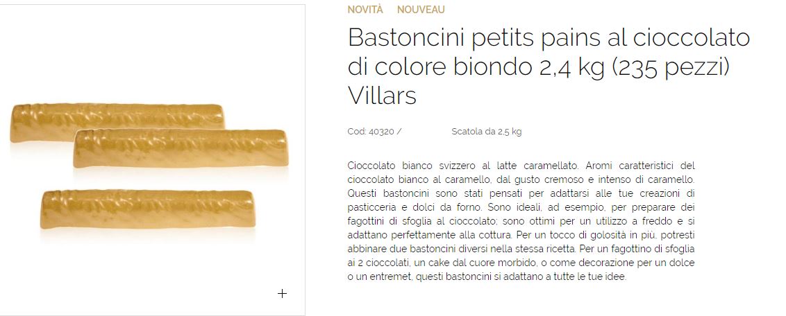 BASTONCINI DI CIOCCOLATO BIONDO CARAMELLO Kg.2.5 VALRHONA