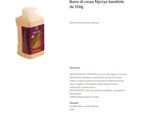 Burro di Cacao Mycryo in Polvere per Temperaggio Cioccolato Barry callebaut gr 550