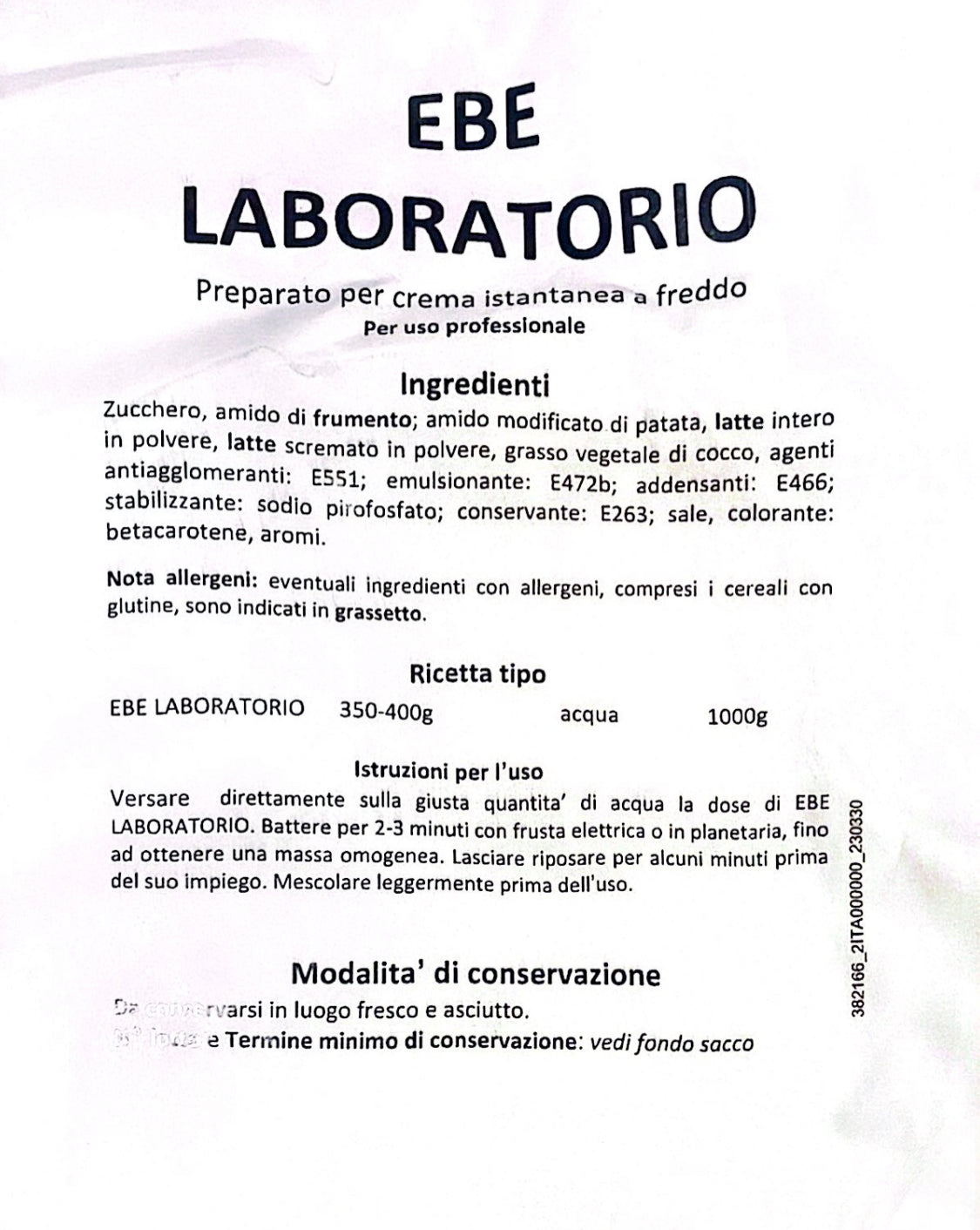 CREMA PASTICCERA A FREDDO EBE LABORATORIO KG.15 AB MAURI