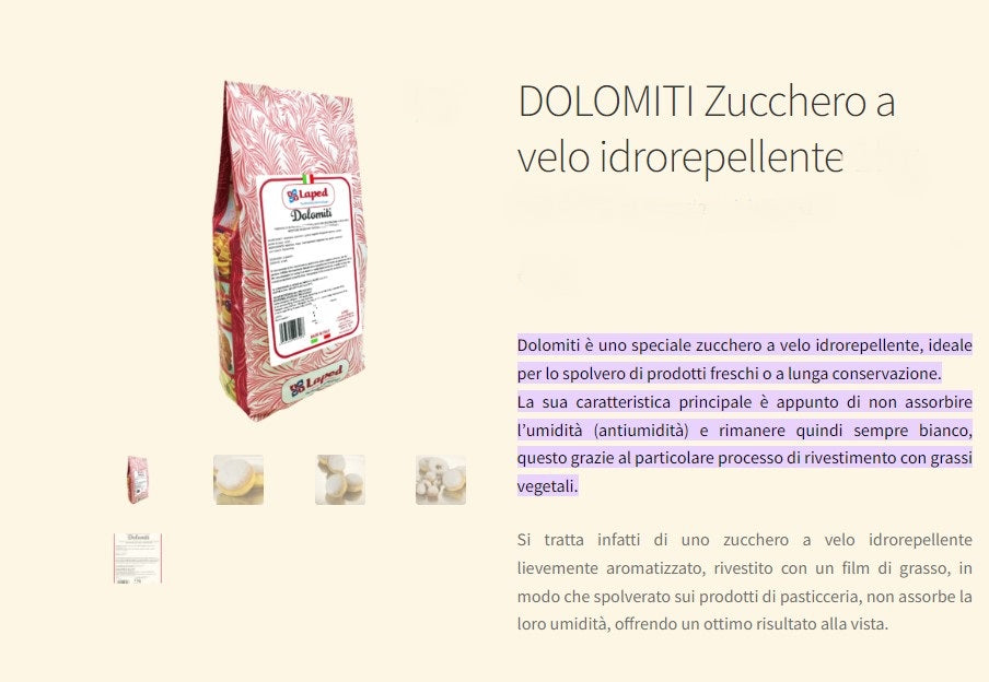 ZUCCHERO A VELO IDROREPELLENTE DOLOMITI KG.5