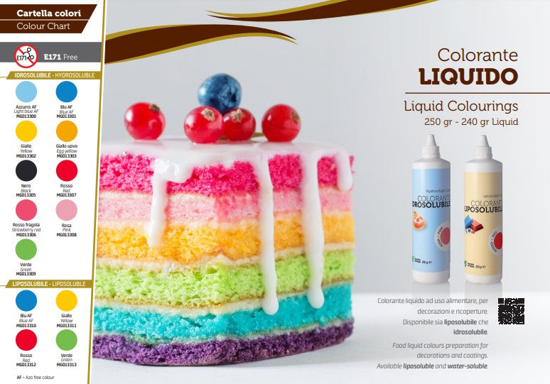 COLORANTE ALIMENTARE LIQUIDO LIPOSOLUBILE GR. 240 e 200gr