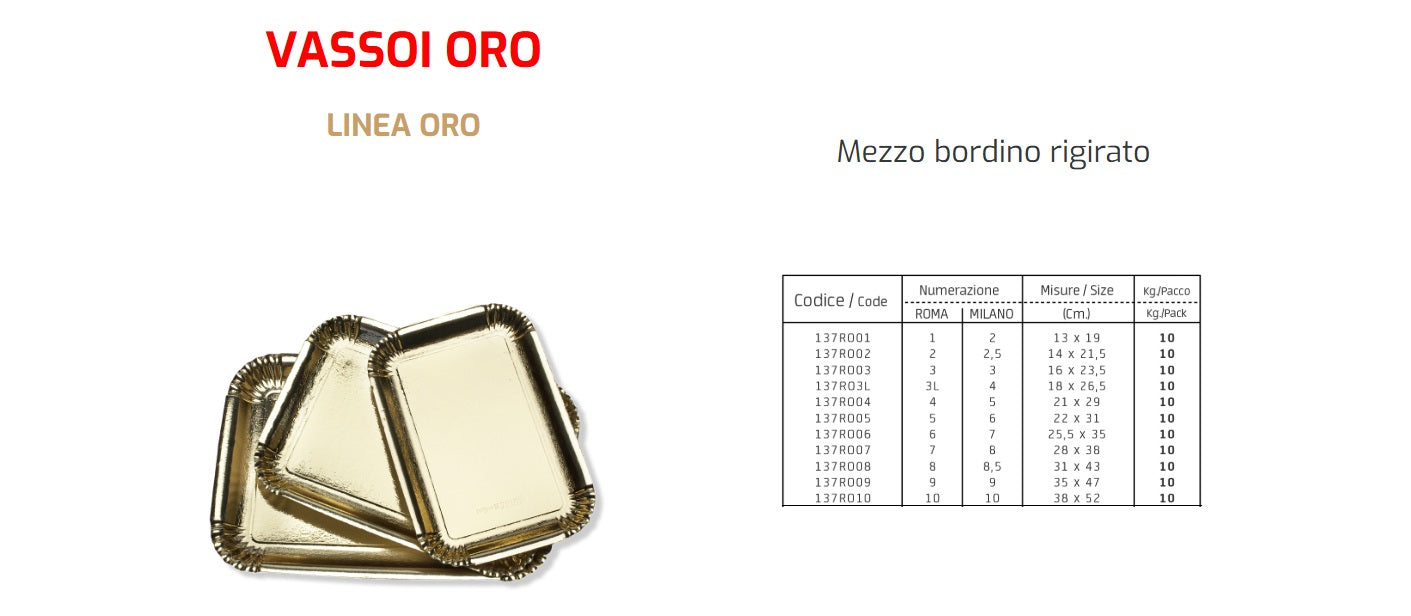 Vassoi in cartone oro blocchi da 10 kg