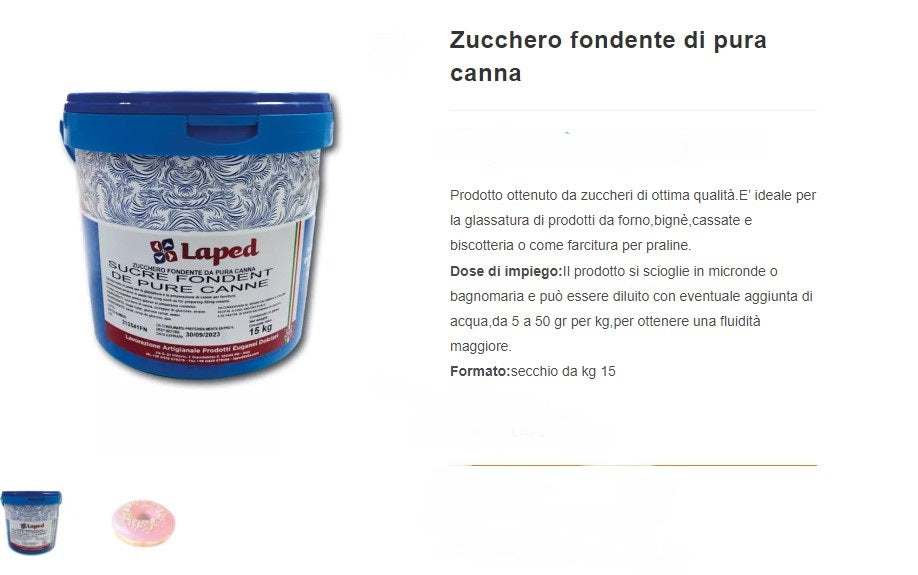 ZUCCHERO FONDENTE PURA CANNA SECCHIO KG. 15 LAPED
