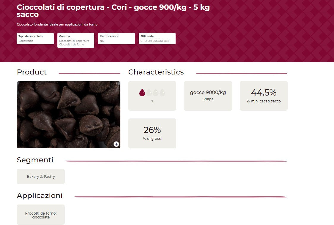 GOCCE MIGNON DI CIOCCOLATOFONDENTE PURO (MIN.CACAO 44.5%) CORI MKG.5 BARRY CALLEBAUT